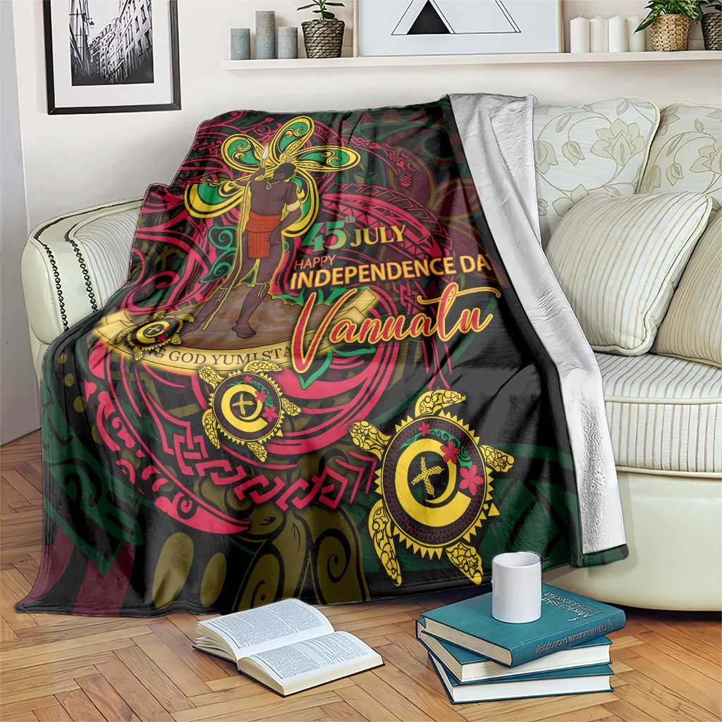 Vanuatu 45th Independence Anniversary Blanket Flower Melanesian Namele Turtle - Polynesian Pride