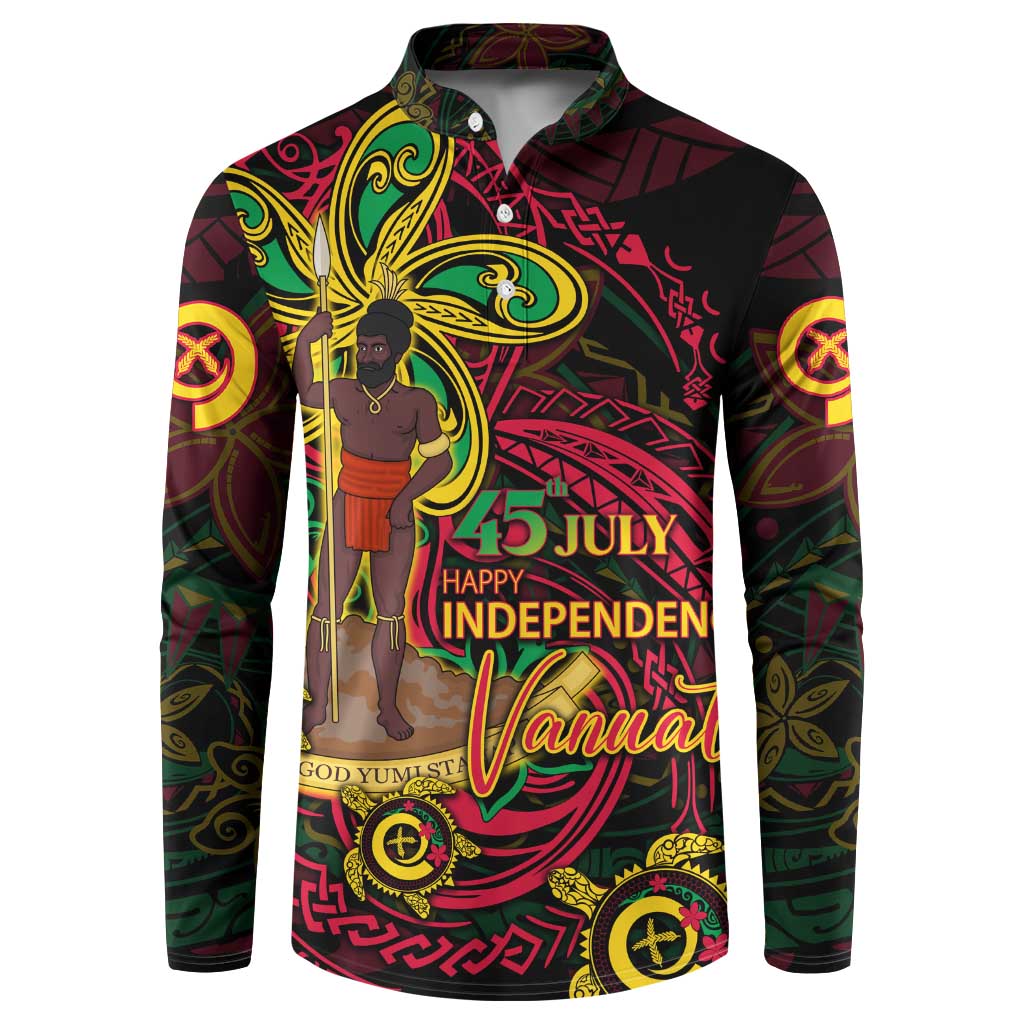 Custom Vanuatu 45th Independence Anniversary Button Sweatshirt Flower Melanesian Namele Turtle - Polynesian Pride