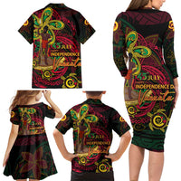 Custom Vanuatu 45th Independence Anniversary Family Matching Long Sleeve Bodycon Dress and Hawaiian Shirt Flower Melanesian Namele Turtle DT02 - Polynesian Pride