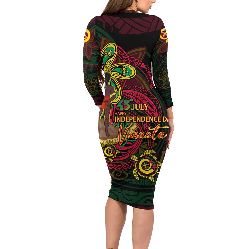 Custom Vanuatu 45th Independence Anniversary Family Matching Long Sleeve Bodycon Dress and Hawaiian Shirt Flower Melanesian Namele Turtle DT02 - Polynesian Pride