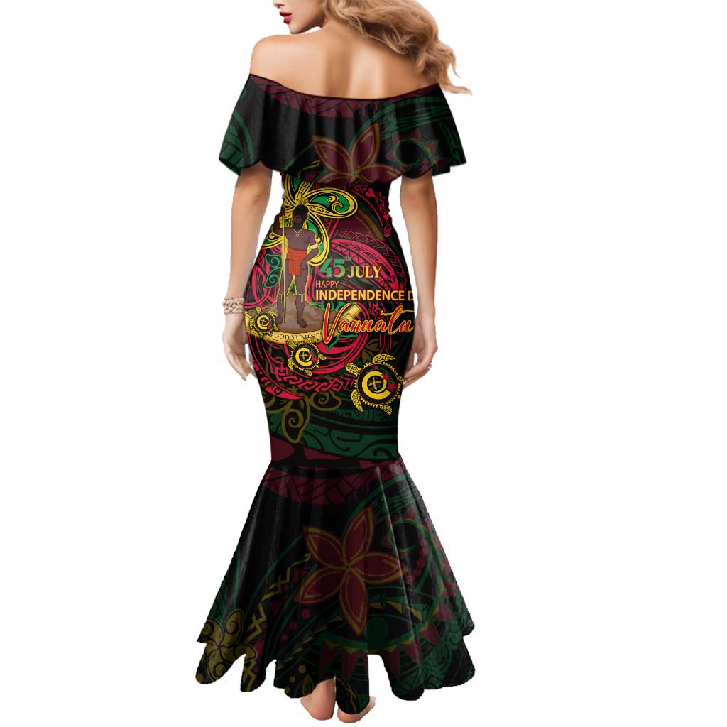 Custom Vanuatu 45th Independence Anniversary Family Matching Mermaid Dress and Hawaiian Shirt Flower Melanesian Namele Turtle DT02 - Polynesian Pride