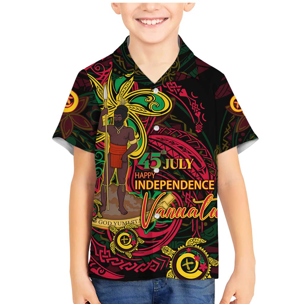 Custom Vanuatu 45th Independence Anniversary Family Matching Mermaid Dress and Hawaiian Shirt Flower Melanesian Namele Turtle DT02 Son's Shirt Black - Polynesian Pride