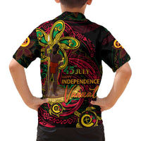 Custom Vanuatu 45th Independence Anniversary Family Matching Off The Shoulder Long Sleeve Dress and Hawaiian Shirt Flower Melanesian Namele Turtle DT02 - Polynesian Pride