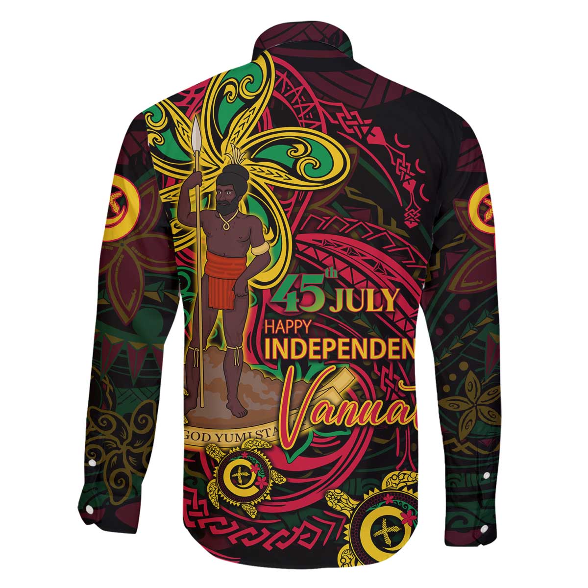 Custom Vanuatu 45th Independence Anniversary Family Matching Off The Shoulder Long Sleeve Dress and Hawaiian Shirt Flower Melanesian Namele Turtle DT02 - Polynesian Pride