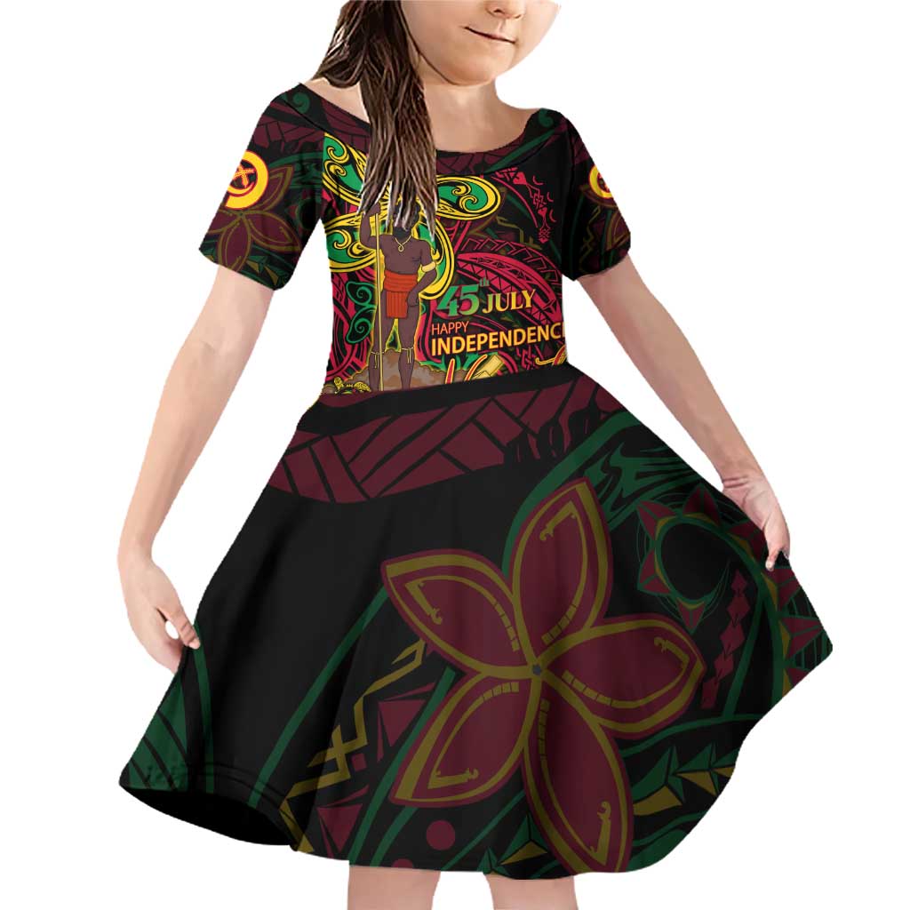 Custom Vanuatu 45th Independence Anniversary Family Matching Off Shoulder Short Dress and Hawaiian Shirt Flower Melanesian Namele Turtle DT02 Daughter's Dress Black - Polynesian Pride