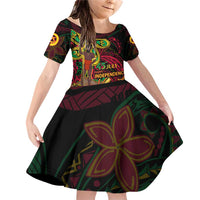 Custom Vanuatu 45th Independence Anniversary Family Matching Off Shoulder Short Dress and Hawaiian Shirt Flower Melanesian Namele Turtle DT02 Daughter's Dress Black - Polynesian Pride