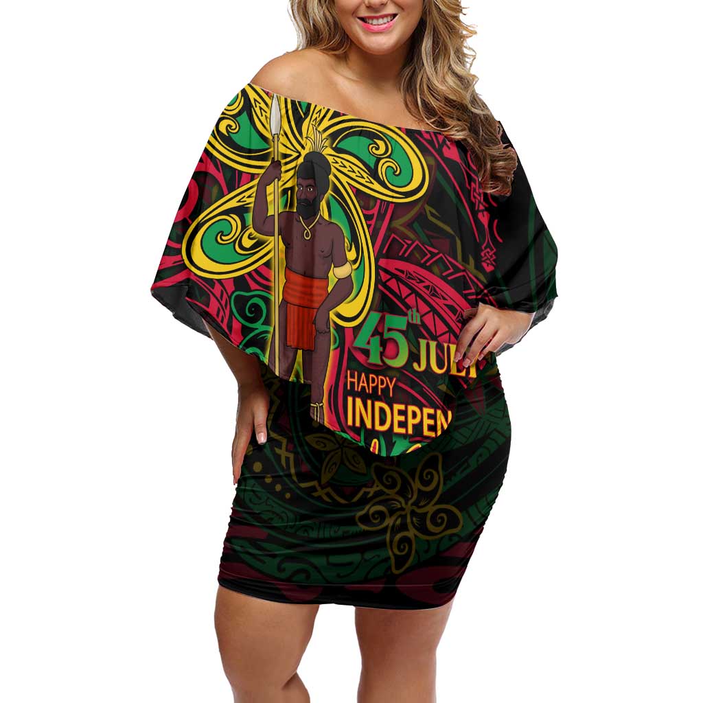 Custom Vanuatu 45th Independence Anniversary Family Matching Off Shoulder Short Dress and Hawaiian Shirt Flower Melanesian Namele Turtle DT02 Mom's Dress Black - Polynesian Pride