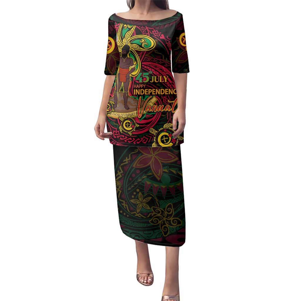 Custom Vanuatu 45th Independence Anniversary Family Matching Puletasi and Hawaiian Shirt Flower Melanesian Namele Turtle - Polynesian Pride