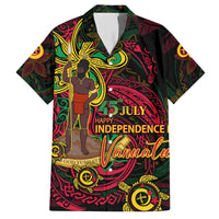 Custom Vanuatu 45th Independence Anniversary Family Matching Short Sleeve Bodycon Dress and Hawaiian Shirt Flower Melanesian Namele Turtle DT02 Dad's Shirt - Short Sleeve Black - Polynesian Pride