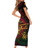 Custom Vanuatu 45th Independence Anniversary Family Matching Short Sleeve Bodycon Dress and Hawaiian Shirt Flower Melanesian Namele Turtle DT02 - Polynesian Pride