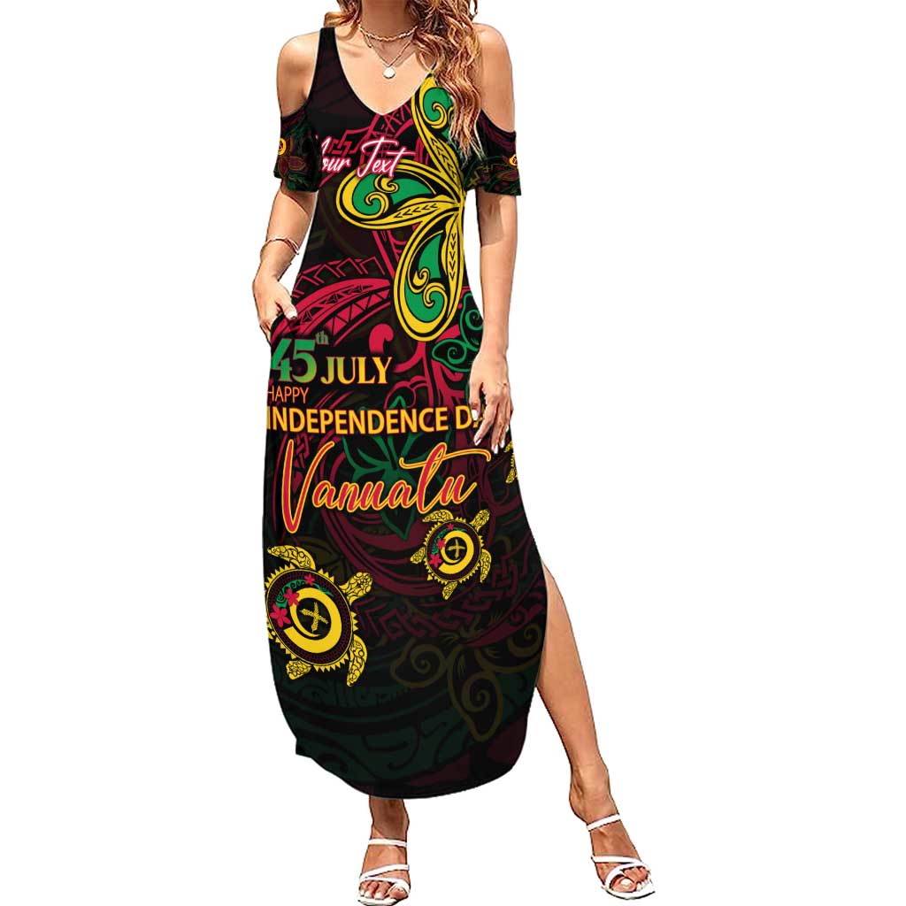 Custom Vanuatu 45th Independence Anniversary Family Matching Summer Maxi Dress and Hawaiian Shirt Flower Melanesian Namele Turtle DT02 Mom's Dress Black - Polynesian Pride