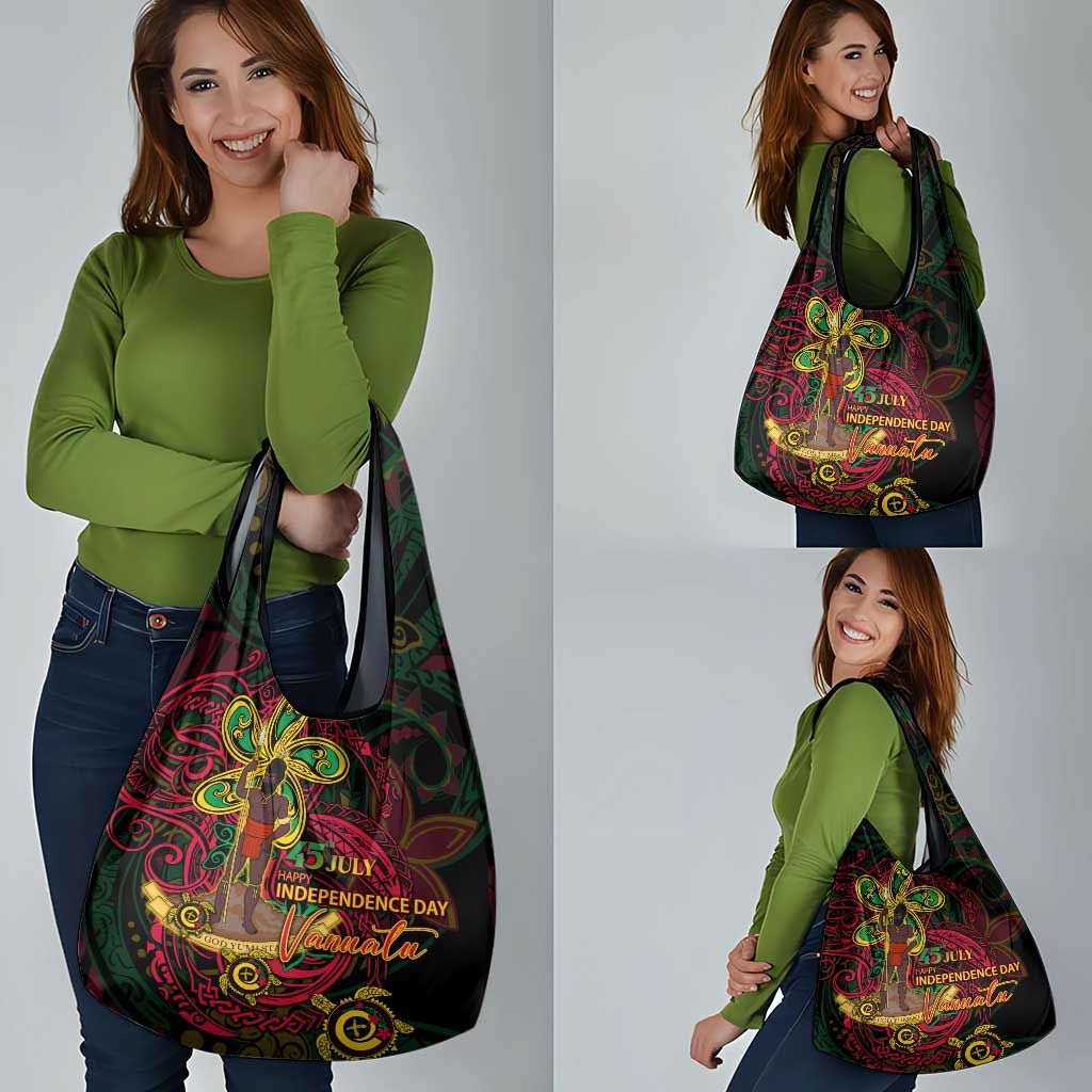 Vanuatu 45th Independence Anniversary Grocery Bag Flower Melanesian Namele Turtle - Polynesian Pride