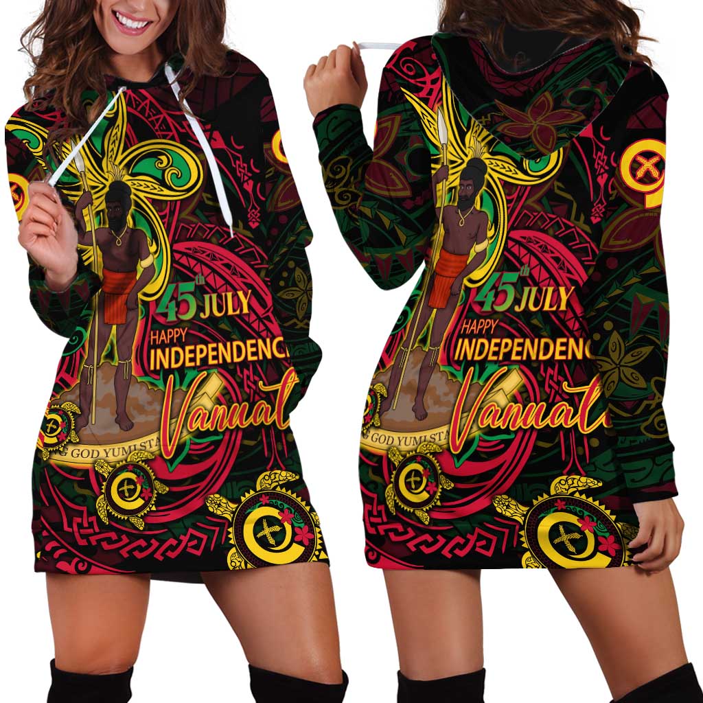 Custom Vanuatu 45th Independence Anniversary Hoodie Dress Flower Melanesian Namele Turtle - Polynesian Pride