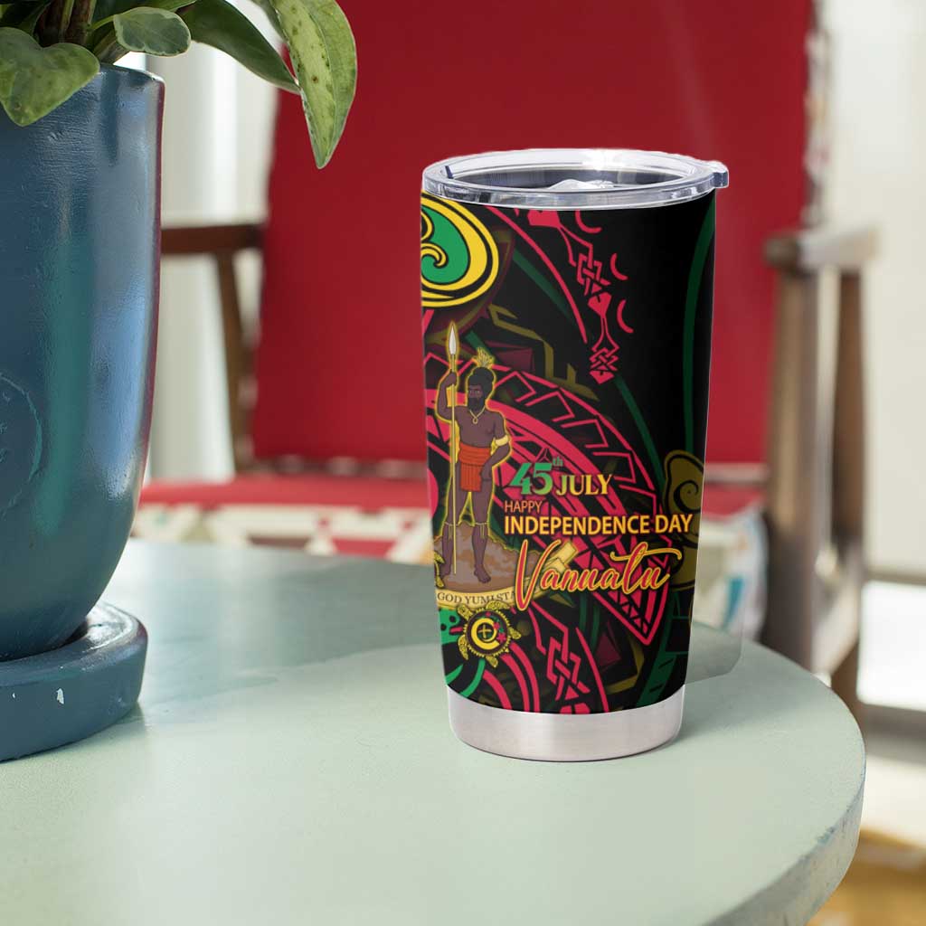 Vanuatu 45th Independence Anniversary Tumbler Cup Flower Melanesian Namele Turtle - Polynesian Pride