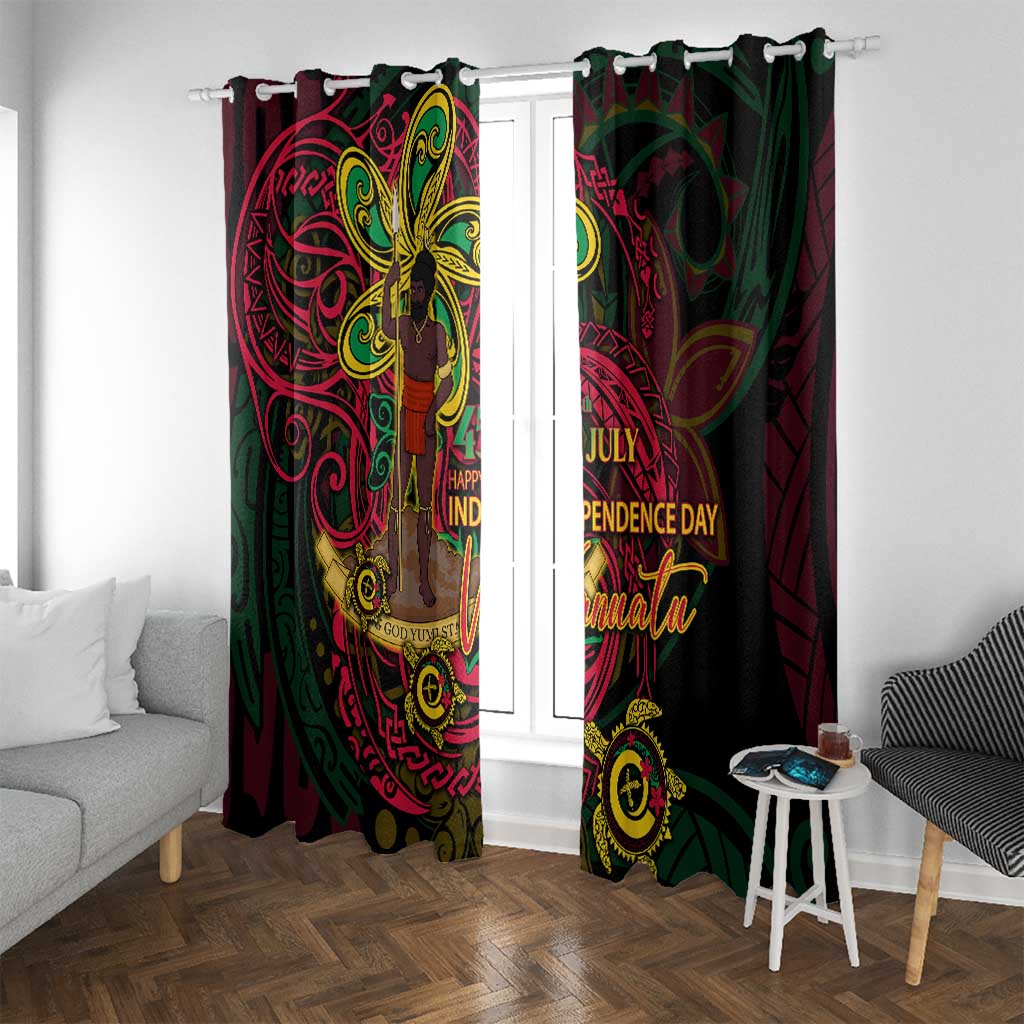 Vanuatu 45th Independence Anniversary Window Curtain Flower Melanesian Namele Turtle - Polynesian Pride