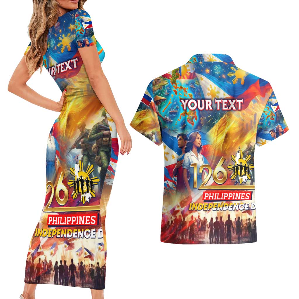 Custom The Philippines 126th Independence Anniversary Couples Matching Short Sleeve Bodycon Dress and Hawaiian Shirt Art Style - Polynesian Pride