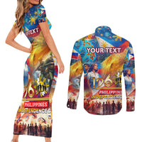 Custom The Philippines 126th Independence Anniversary Couples Matching Short Sleeve Bodycon Dress and Long Sleeve Button Shirt Art Style - Polynesian Pride