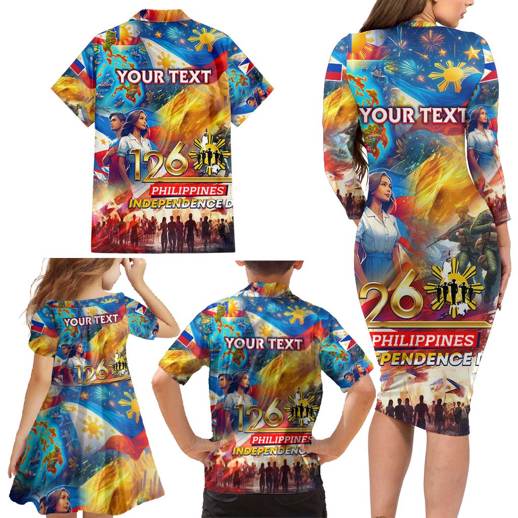 Custom The Philippines 126th Independence Anniversary Family Matching Long Sleeve Bodycon Dress and Hawaiian Shirt Art Style DT02 - Polynesian Pride