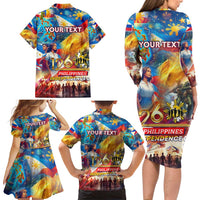 Custom The Philippines 126th Independence Anniversary Family Matching Long Sleeve Bodycon Dress and Hawaiian Shirt Art Style DT02 - Polynesian Pride