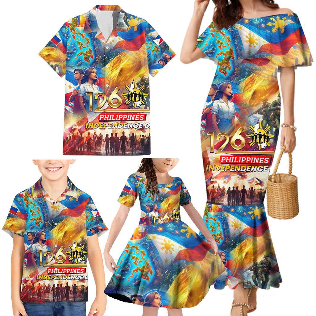 Custom The Philippines 126th Independence Anniversary Family Matching Mermaid Dress and Hawaiian Shirt Art Style DT02 - Polynesian Pride