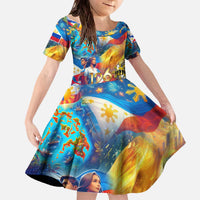 Custom The Philippines 126th Independence Anniversary Family Matching Off The Shoulder Long Sleeve Dress and Hawaiian Shirt Art Style DT02 Daughter's Dress Art - Polynesian Pride
