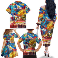 Custom The Philippines 126th Independence Anniversary Family Matching Off The Shoulder Long Sleeve Dress and Hawaiian Shirt Art Style DT02 - Polynesian Pride