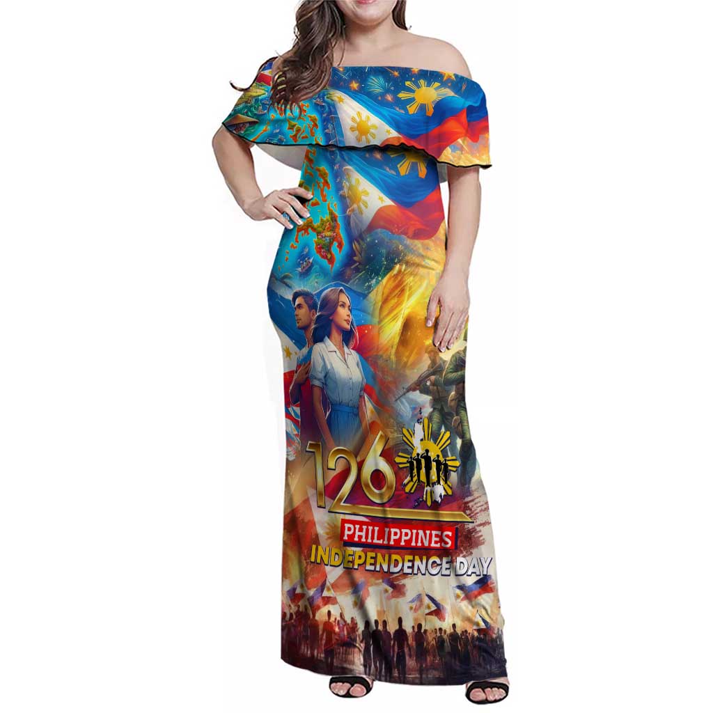 Custom The Philippines 126th Independence Anniversary Family Matching Off Shoulder Maxi Dress and Hawaiian Shirt Art Style - Polynesian Pride