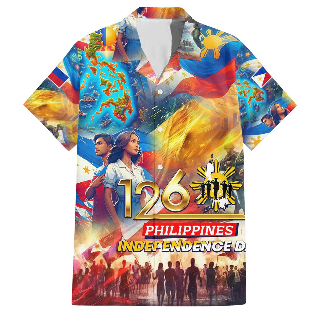 Custom The Philippines 126th Independence Anniversary Family Matching Off Shoulder Short Dress and Hawaiian Shirt Art Style - Polynesian Pride