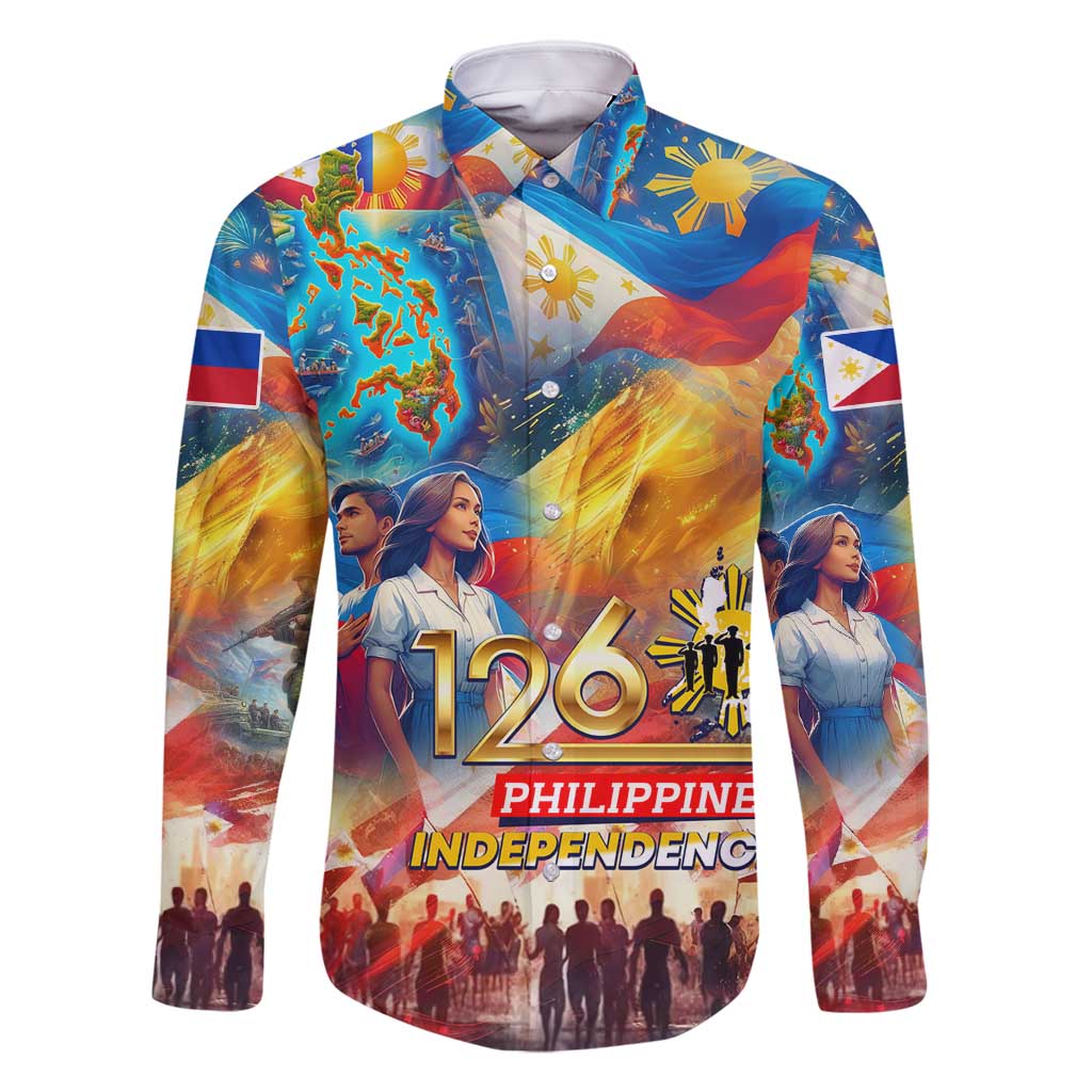 Custom The Philippines 126th Independence Anniversary Family Matching Tank Maxi Dress and Hawaiian Shirt Art Style DT02 Dad's Shirt - Long Sleeve Art - Polynesian Pride