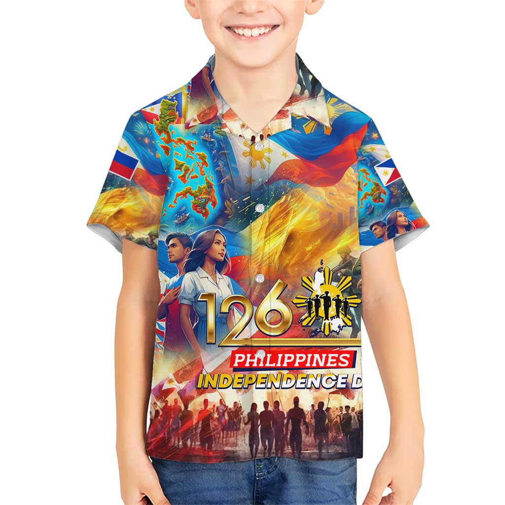 Custom The Philippines 126th Independence Anniversary Kid Hawaiian Shirt Art Style - Polynesian Pride