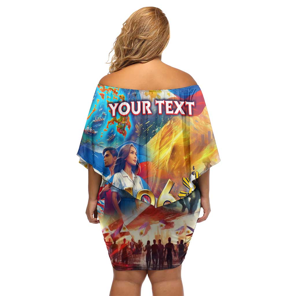 Custom The Philippines 126th Independence Anniversary Off Shoulder Short Dress Art Style - Polynesian Pride