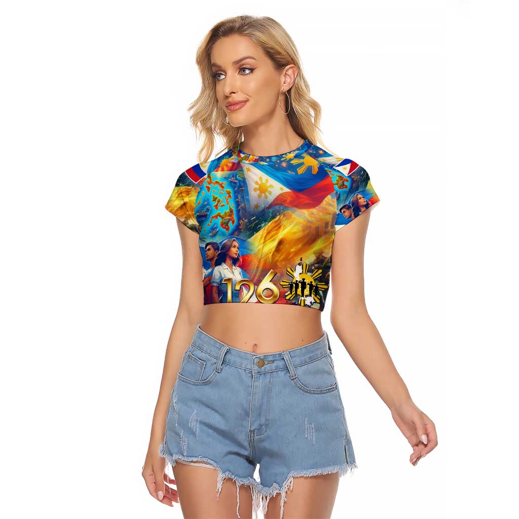 Custom The Philippines 126th Independence Anniversary Raglan Cropped T Shirt Art Style - Polynesian Pride