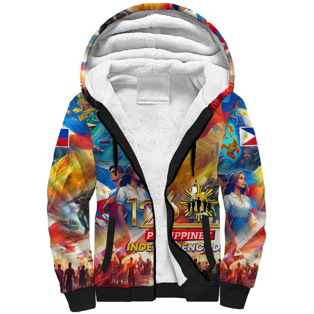 Custom The Philippines 126th Independence Anniversary Sherpa Hoodie Art Style - Polynesian Pride