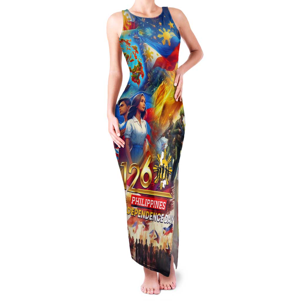 Custom The Philippines 126th Independence Anniversary Tank Maxi Dress Art Style - Polynesian Pride