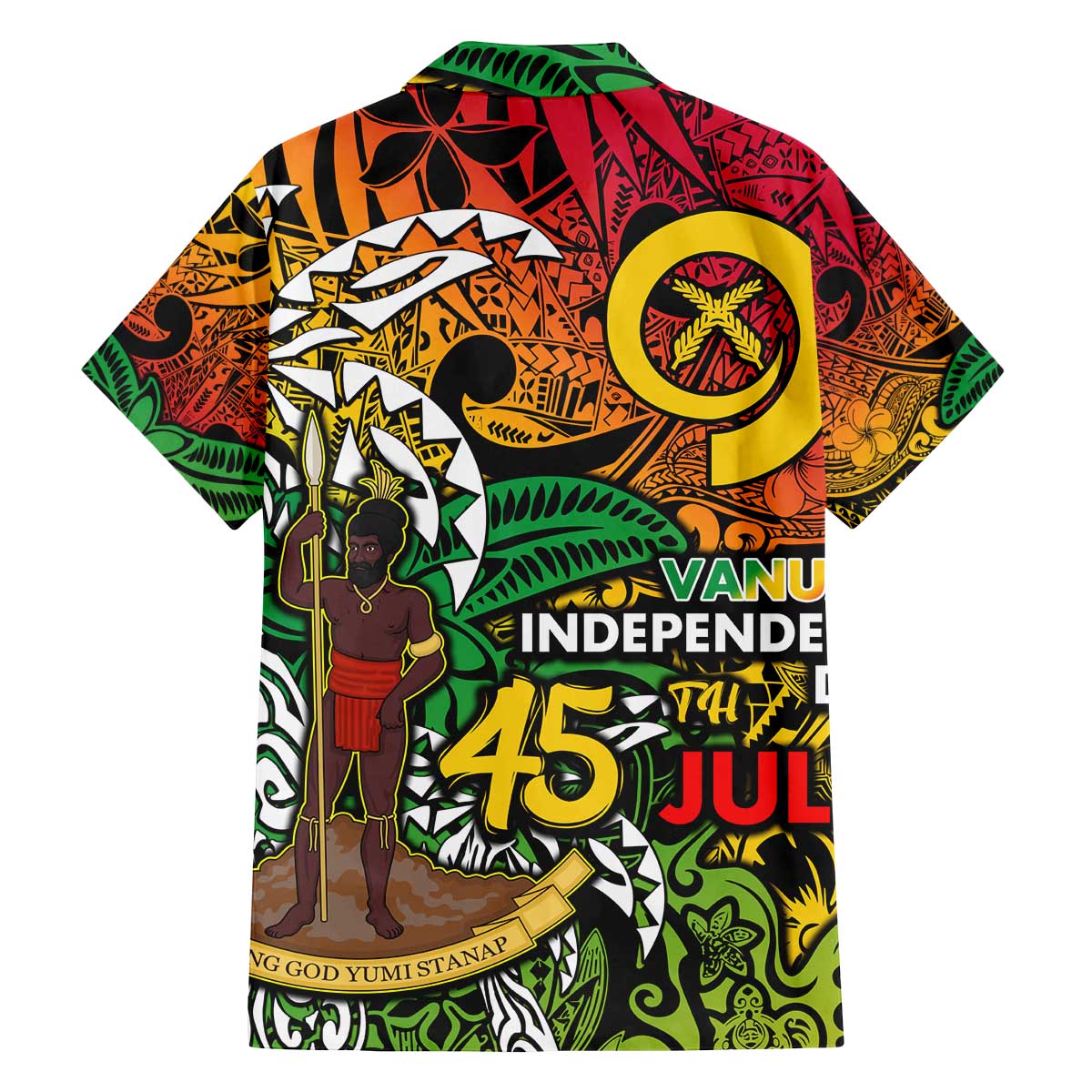 Personalized Vanuatu 45th Independence Anniversary Family Matching Off The Shoulder Long Sleeve Dress and Hawaiian Shirt Melanesian Pattern Reggae - Polynesian Pride
