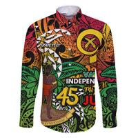 Personalized Vanuatu 45th Independence Anniversary Family Matching Off The Shoulder Long Sleeve Dress and Hawaiian Shirt Melanesian Pattern Reggae - Polynesian Pride