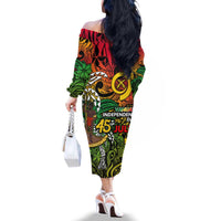 Personalized Vanuatu 45th Independence Anniversary Family Matching Off The Shoulder Long Sleeve Dress and Hawaiian Shirt Melanesian Pattern Reggae - Polynesian Pride
