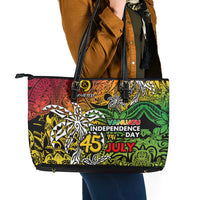 Personalized Vanuatu 45th Independence Anniversary Leather Tote Bag Melanesian Pattern Reggae - Polynesian Pride