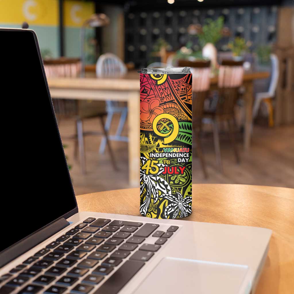 Vanuatu 45th Independence Anniversary Skinny Tumbler Melanesian Pattern Reggae - Polynesian Pride