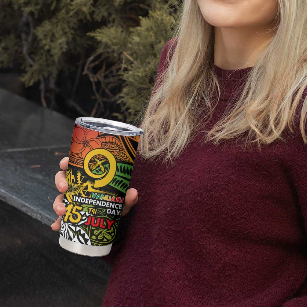 Vanuatu 45th Independence Anniversary Tumbler Cup Melanesian Pattern Reggae - Polynesian Pride