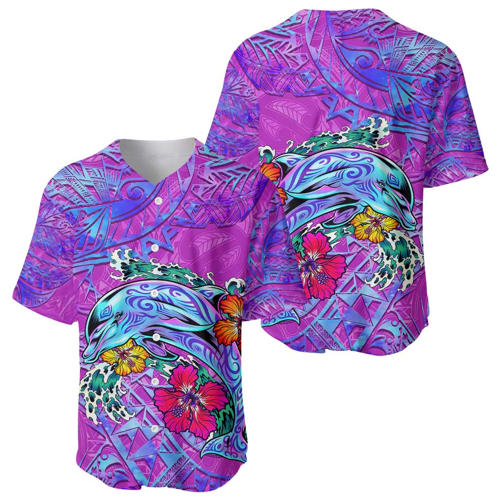 Dolphin Polynesia Baseball Jersey Hibiscus Tropical Wave - Purple Vibes DT02 - Polynesian Pride