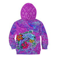 Dolphin Polynesia Kid Hoodie Hibiscus Tropical Wave - Purple Vibes DT02 - Polynesian Pride