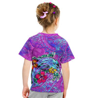 Personalized Dolphin Polynesia Kid T Shirt Hibiscus Tropical Wave - Purple Vibes