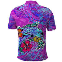 Personalized Dolphin Polynesia Polo Shirt Hibiscus Tropical Wave - Purple Vibes