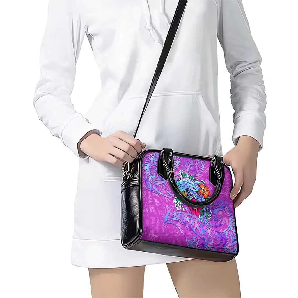 Dolphin Polynesia Shoulder Handbag Hibiscus Tropical Wave - Purple Vibes