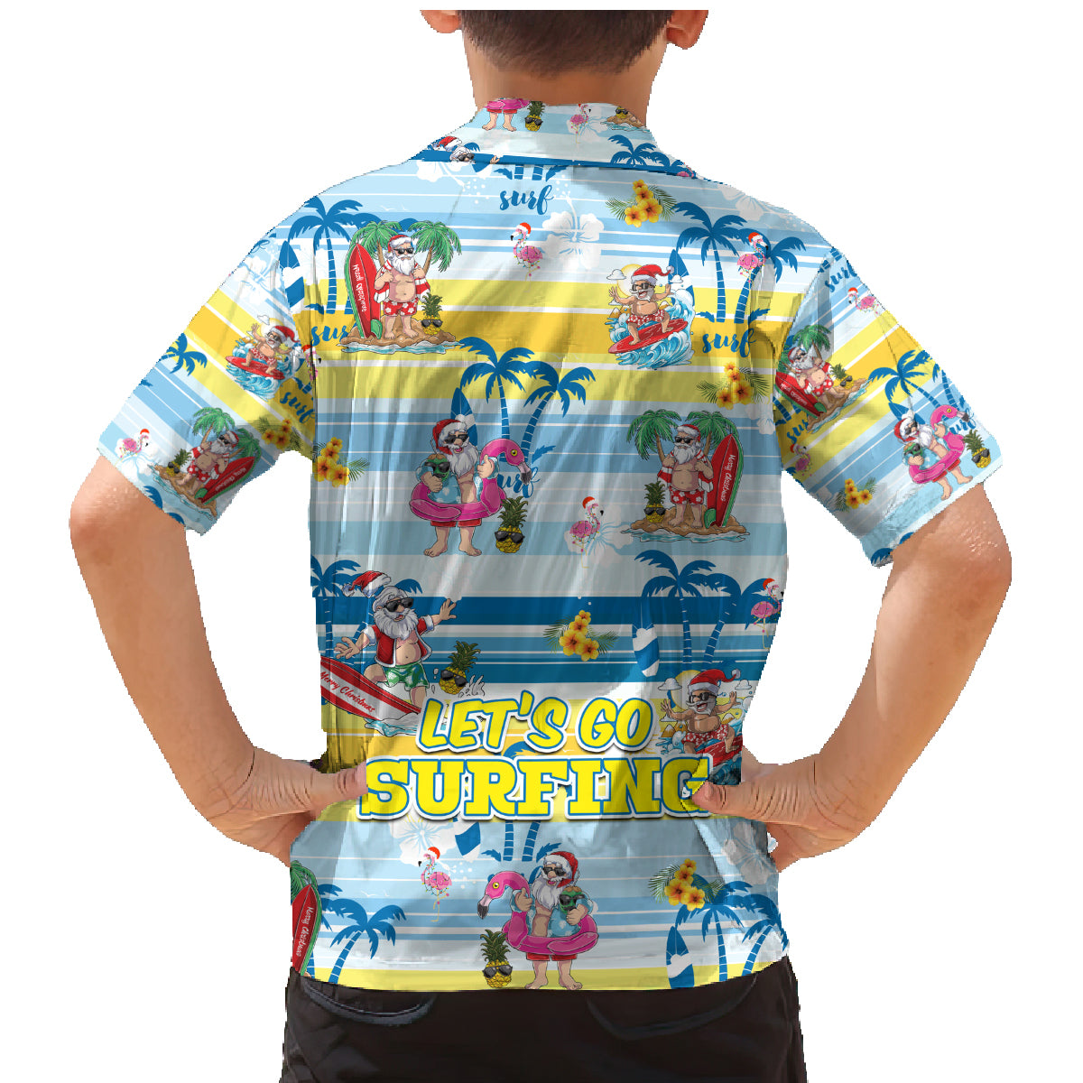 Surfing Christmas Family Matching Mermaid Dress and Hawaiian Shirt Tropical Santa Let's Go Surfing DT02 - Polynesian Pride