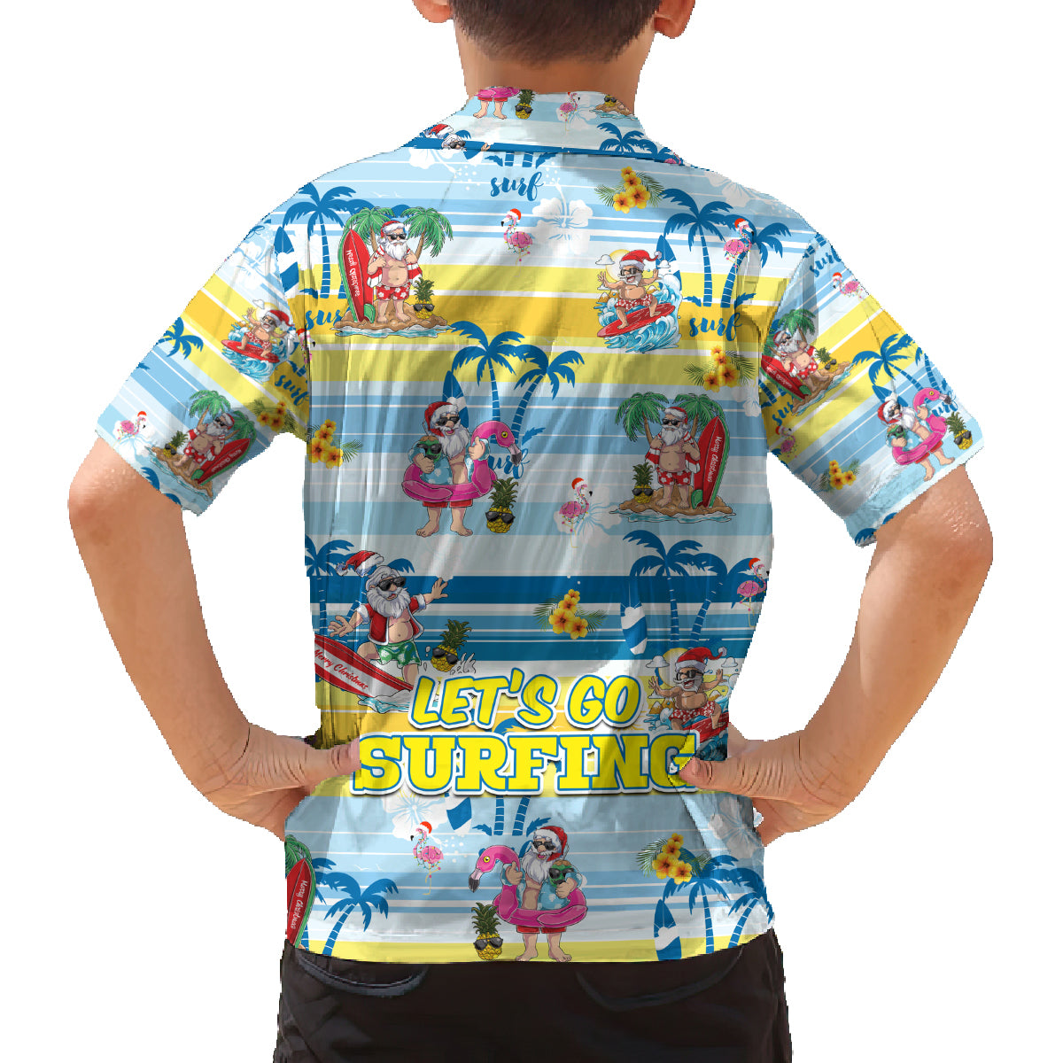 Surfing Christmas Family Matching Off Shoulder Long Sleeve Dress and Hawaiian Shirt Tropical Santa Let's Go Surfing DT02 - Polynesian Pride
