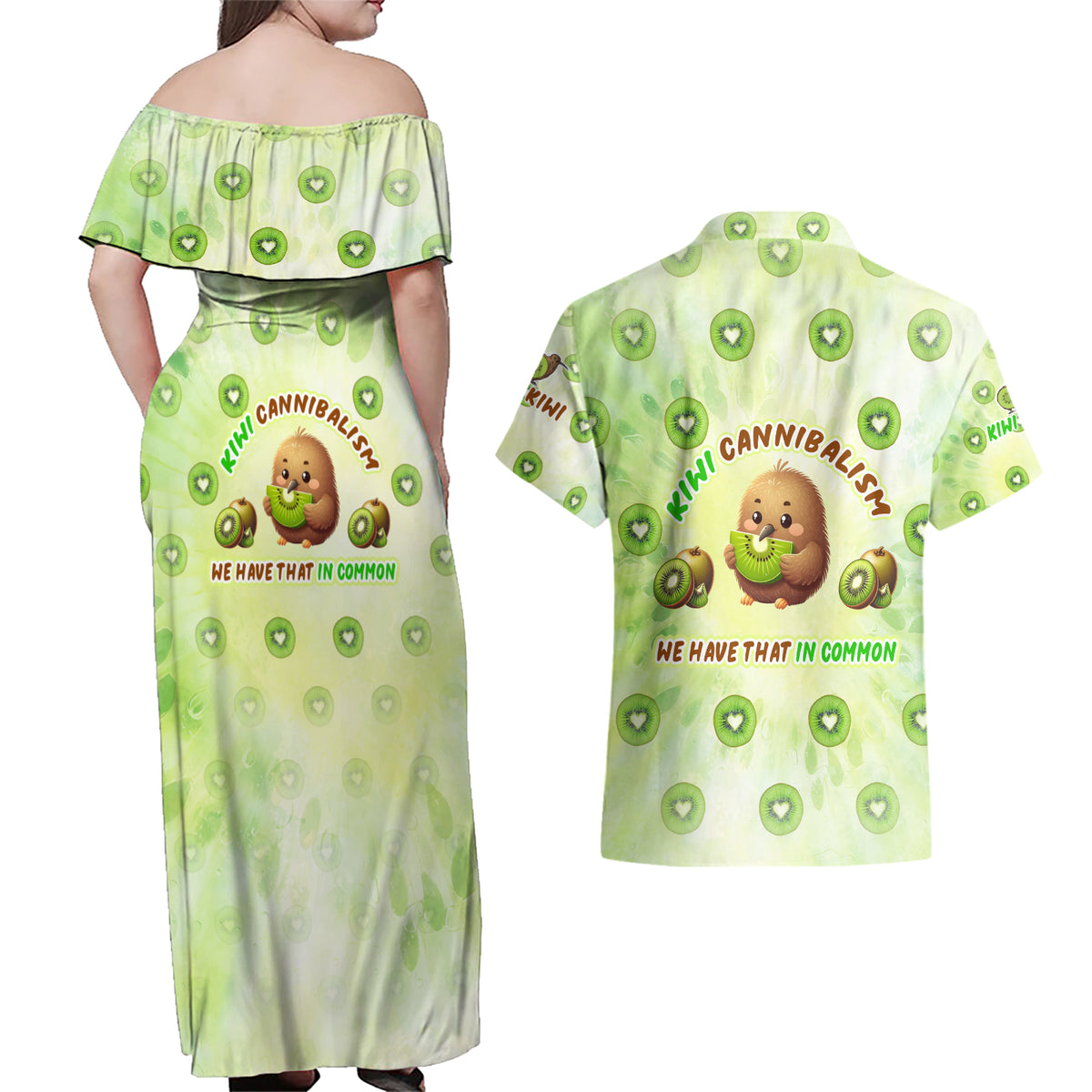 Kiwi Cannibalism Couples Matching Off Shoulder Maxi Dress and Hawaiian Shirt New Zealand Kiwi Cute Bird Funny DT02 - Polynesian Pride