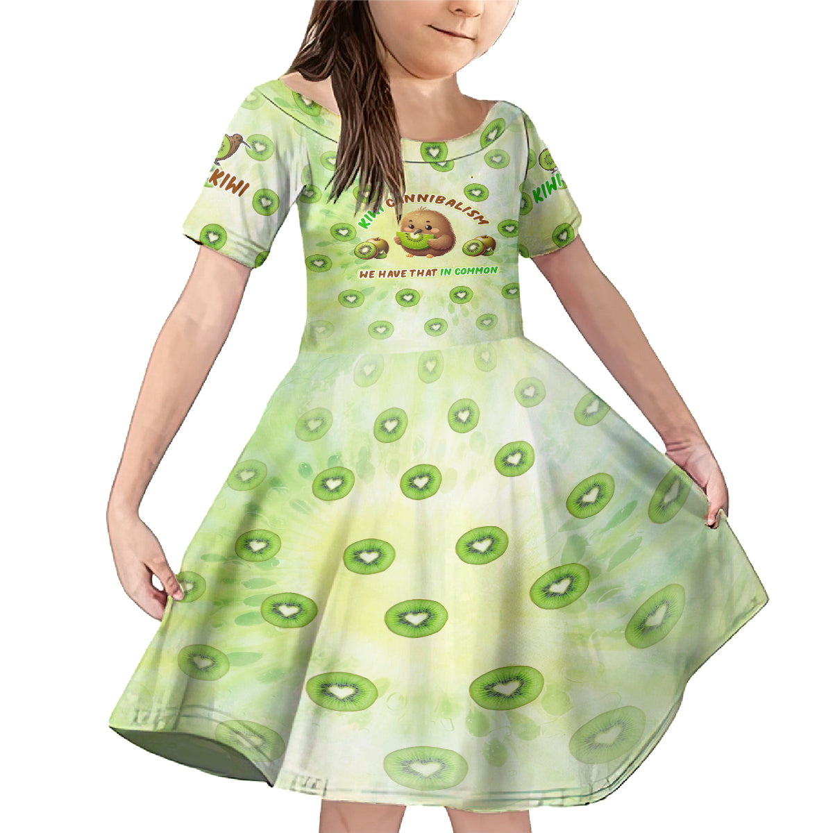 Kiwi Cannibalism Family Matching Mermaid Dress and Hawaiian Shirt New Zealand Kiwi Cute Bird Funny DT02 Daughter's Dress Green - Polynesian Pride