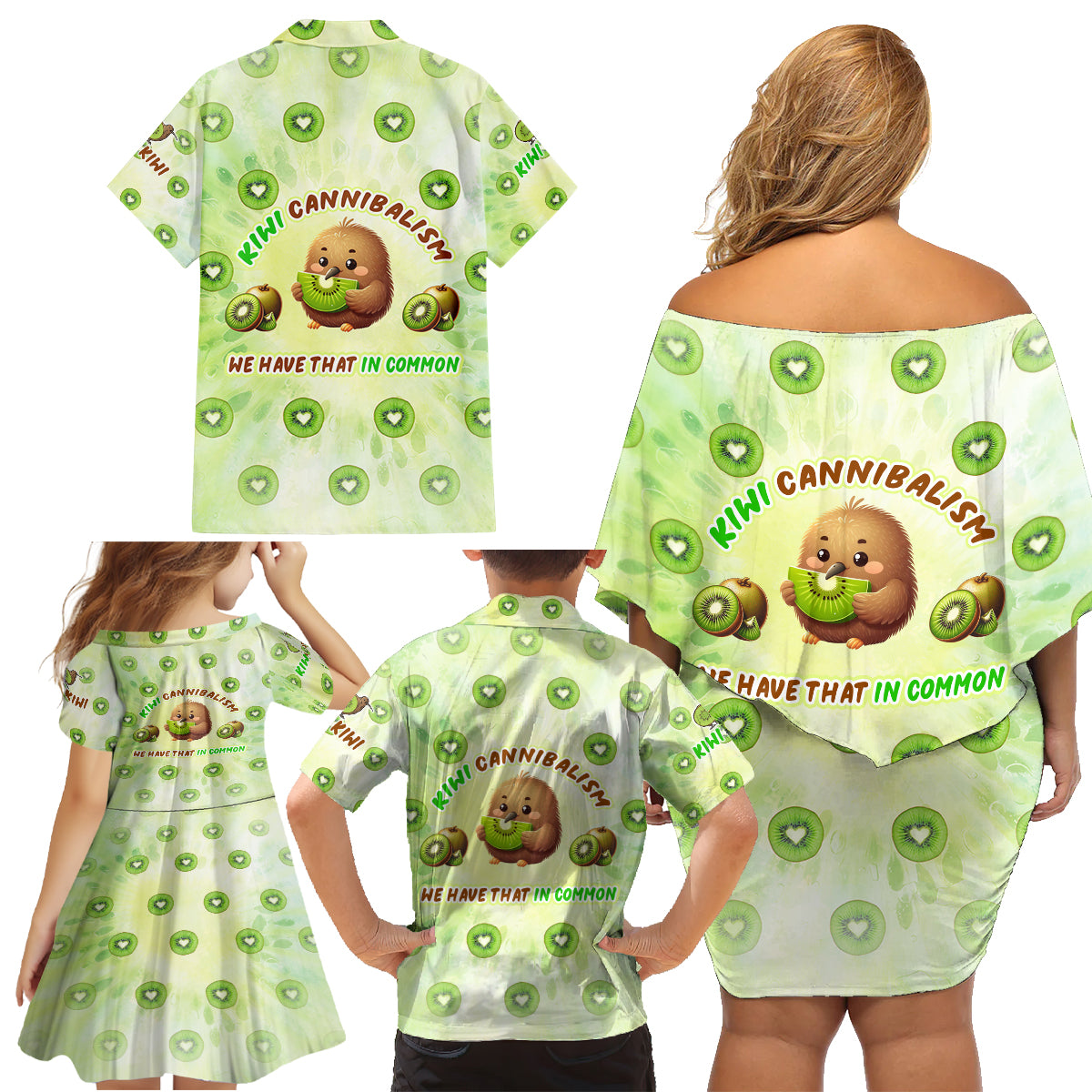 Kiwi Cannibalism Family Matching Off Shoulder Short Dress and Hawaiian Shirt New Zealand Kiwi Cute Bird Funny DT02 - Polynesian Pride